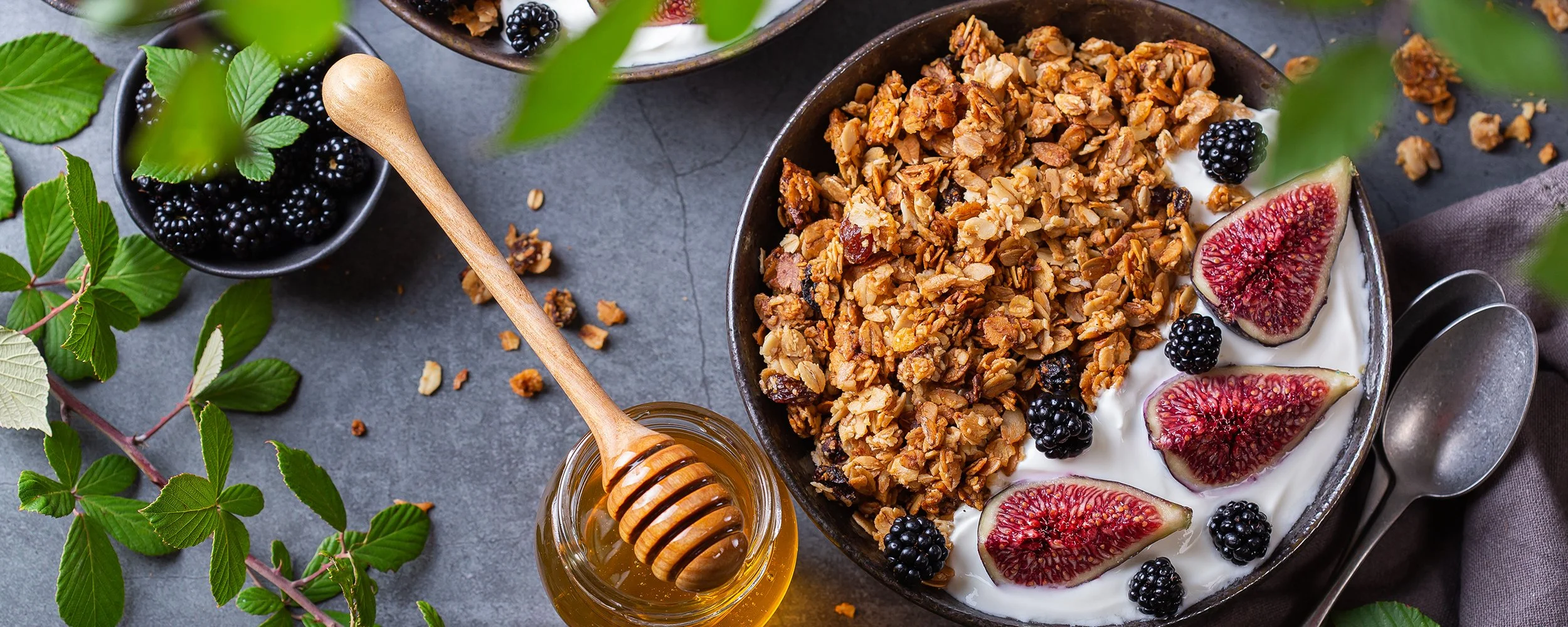 Granola ingredients on a rustic table